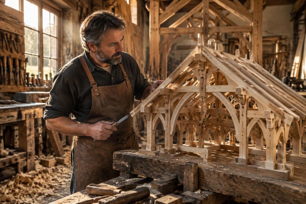 découvrez le chef-d’œuvre du compagnon charpentier, entre traditions, maîtrise du bois et exigences d’un métier d’excellence.